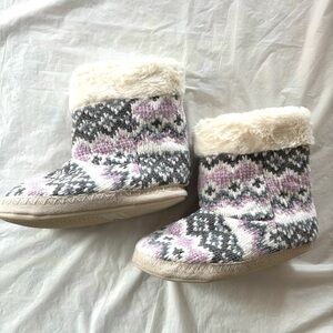 Wayland Square pink gray Fair Isle Faux Fur Slipper Boots SZ 7.5 NWOT